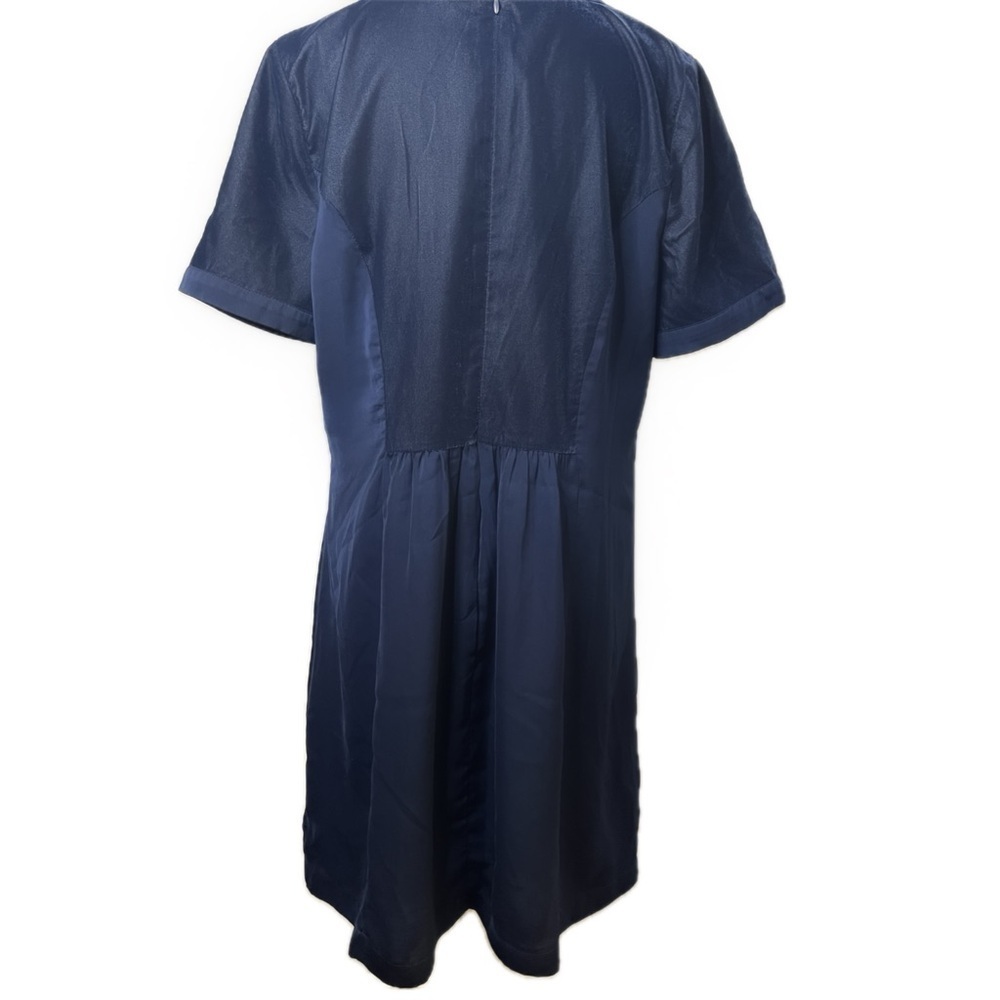 LOFT Navy Blue Short Sleeve Mixed Media Dress – Size M - Picture 3 of 8